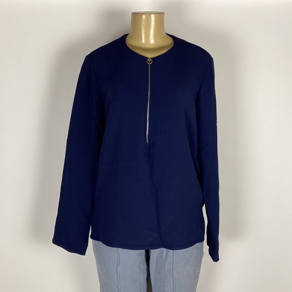 Stella McCartney Arlesa Crepe Zip Detail Blouse in navy Blue Size 40